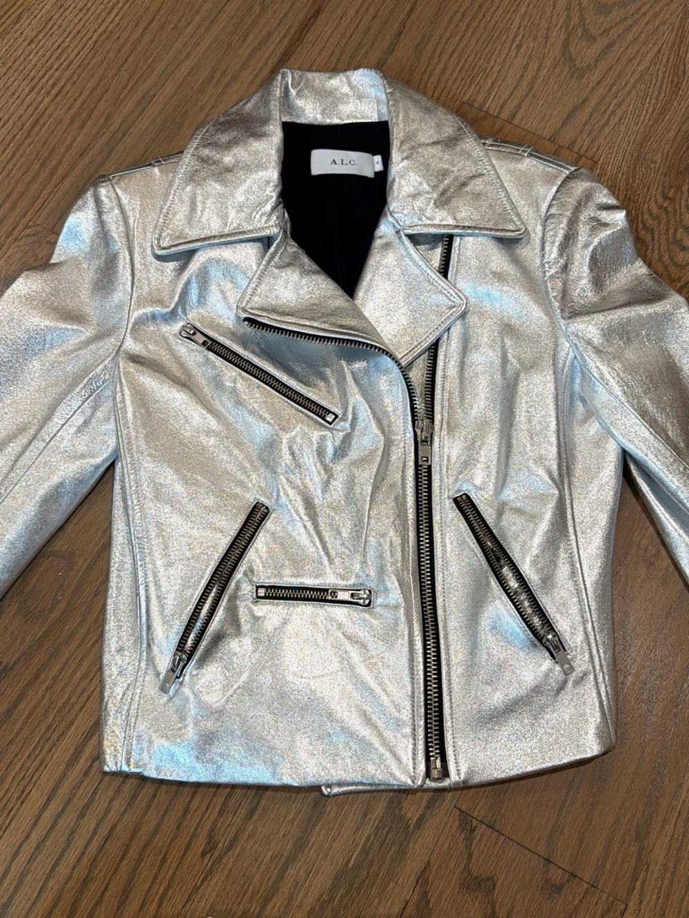 A.L.C. Metallic Silver Leather Moto Jacket